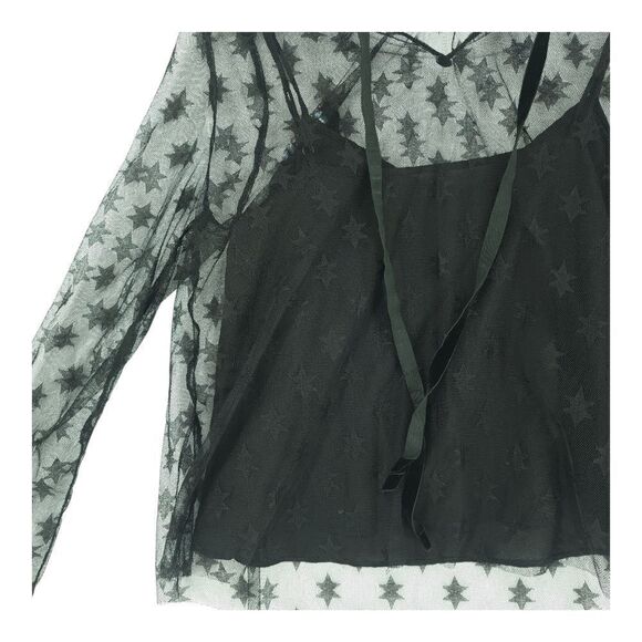 Zara XS Small Black Star Lace Top with Brooch - Picture 5 of 10